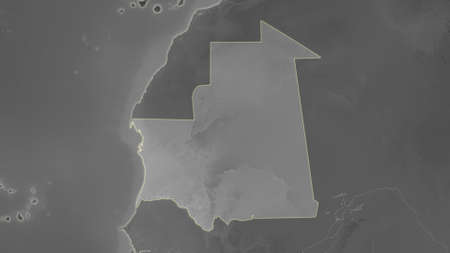 Mauritania area map in the Azimuthal Equidistant projection. grayscale elevation map. Full composition of rasters without bordersの写真素材