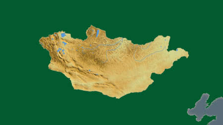 Mongolia area map in the Azimuthal Equidistant projection. color physical map. Overlay with clean background without bordersの写真素材