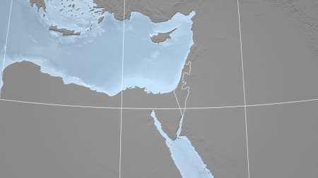 Israel. Neighborhood - distant perspective with outline of the country. grayscale elevation mapの写真素材