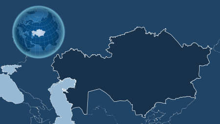 Kazakhstan. Globe with the shape of the country against zoomed map with its outline. shapes only - land/ocean maskの写真素材