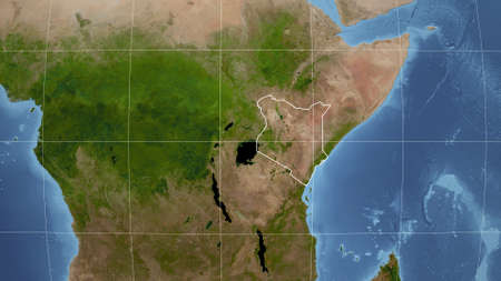 Kenya. Neighborhood - distant perspective with outline of the country. satellite imagery