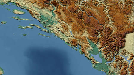 Montenegro. Close-up perspective of the country - no outline. topographic relief map