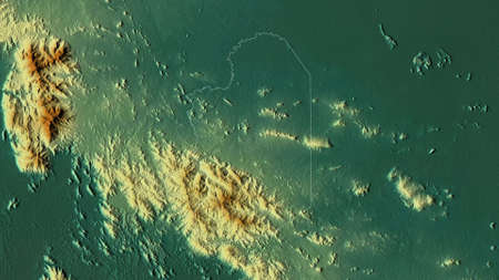 Krong Pailin, municipality of Cambodia. Colored relief with lakes and rivers. Shape outlined against...