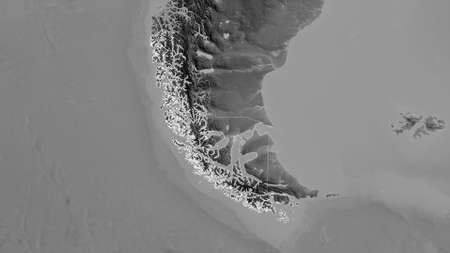 Magallanes y AntÃ¡rtica Chilena, region of Chile. Grayscaled map with lakes and rivers. Shape...