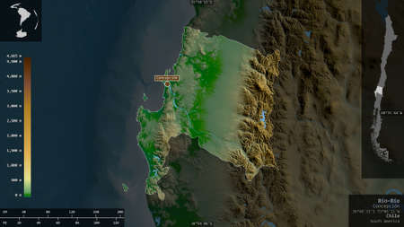 BÃ­o-BÃ­o, region of Chile. Colored shader data with lakes and rivers. Shape presented against...