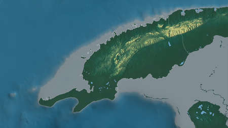 Pinar del RÃ­o, province of Cuba. Colored relief with lakes and rivers. Shape outlined against its...