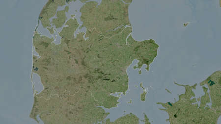 Midtjylland, region of Denmark. Satellite imagery. Shape outlined against its country area. 3D...
