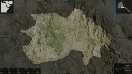 Debub, region of Eritrea. Satellite imagery. Shape presented against its country area with...