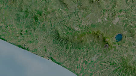 AhuachapÃ¡n, department of El Salvador. Satellite imagery. Shape outlined against its country...