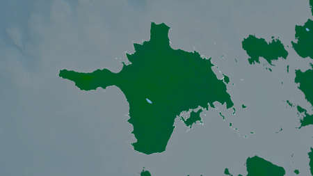 Hiiu, county of Estonia. Colored shader data with lakes and rivers. Shape outlined against its country area. 3D renderingの写真素材