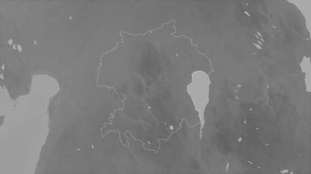 Viljandi, county of Estonia. Grayscaled map with lakes and rivers. Shape outlined against its...