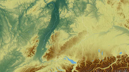 Baden-WÃ¼rttemberg, state of Germany. Colored relief with lakes and rivers. Shape outlined against...