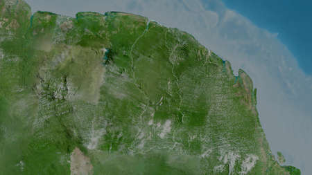 Saint-Laurent-du-Maroni, arrondissement of French Guiana. Satellite imagery. Shape outlined against its country area. 3D renderingの写真素材
