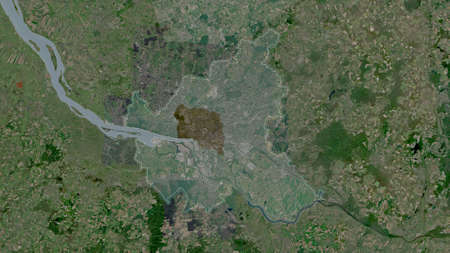 Hamburg, state of Germany. Satellite imagery. Shape outlined against its country area. 3D rendering