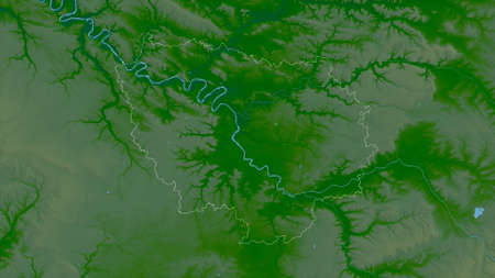 ÃŽle-de-France, region of France. Colored shader data with lakes and rivers. Shape outlined...