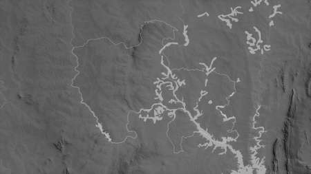 Savannah, region of Ghana. Grayscaled map with lakes and rivers. Shape outlined against its country area. 3D renderingの写真素材