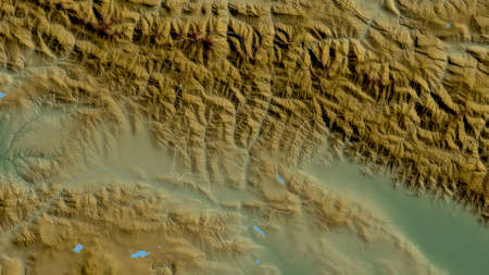 Mtskheta-Mtianeti, region of Georgia. Colored shader data with lakes and rivers. Shape outlined...