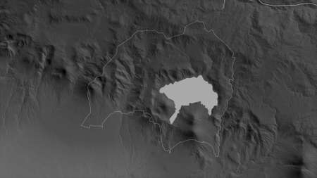 SololÃ¡, department of Guatemala. Grayscaled map with lakes and rivers. Shape outlined against its country area. 3D renderingの写真素材
