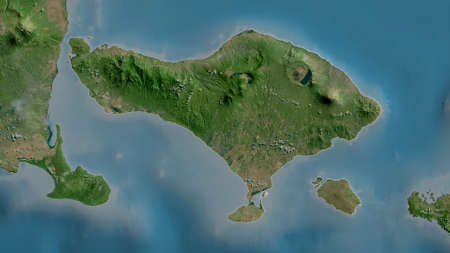 Bali, province of Indonesia. Satellite imagery. Shape outlined against its country area. 3D...