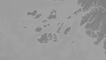 Bolama, region of Guinea-Bissau. Grayscaled map with lakes and rivers. Shape outlined against its country area. 3D renderingの写真素材