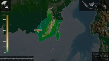 south kalimantan, province of Indonesia. Colored shader data with lakes and rivers. Shape presented...