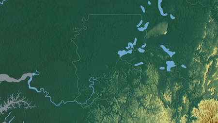 Gabu, region of Guinea-Bissau. Colored relief with lakes and rivers. Shape outlined against its...