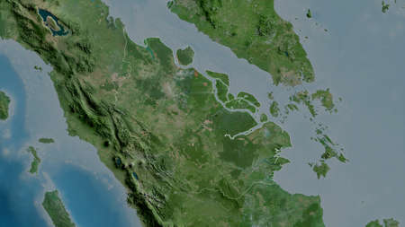 Riau, province of Indonesia. Satellite imagery. Shape outlined against its country area. 3D...