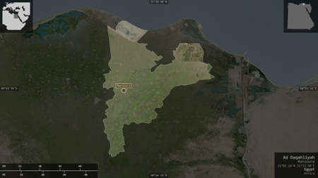 Ad Daqahliyah, governorate of Egypt. Satellite imagery. Shape presented against its country area...