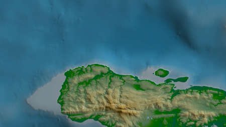Grand'Anse, department of Haiti. Colored shader data with lakes and rivers. Shape outlined against its country area. 3D renderingの写真素材