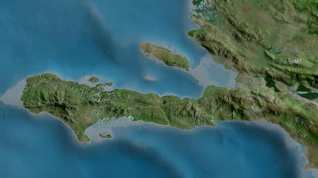 Sud, department of Haiti. Satellite imagery. Shape outlined against its country area. 3D rendering