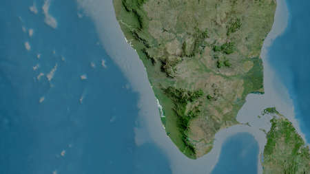 Kerala, state of India. Satellite imagery. Shape outlined against its country area. 3D renderingの写真素材