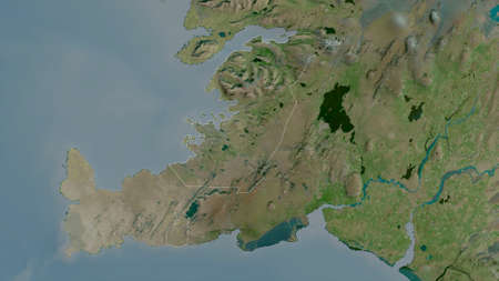 Greater ReykjavÃ­k, region of Iceland. Satellite imagery. Shape outlined against its country area....