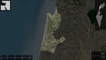 Haifa, district of Israel. Satellite imagery. Shape presented against its country area with...