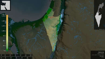 HaDarom, district of Israel. Colored shader data with lakes and rivers. Shape presented against its...