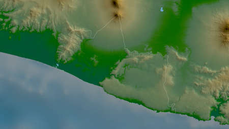 Yogyakarta, special region of Indonesia. Colored shader data with lakes and rivers. Shape outlined...