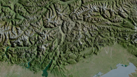 Trentino-Alto Adige, autonomous region of Italy. Satellite imagery. Shape outlined against its...