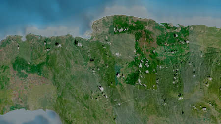 Saint James, parish of Jamaica. Satellite imagery. Shape outlined against its country area. 3D...