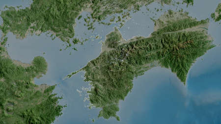 Ehime, prefecture of Japan. Satellite imagery. Shape outlined against its country area. 3D rendering