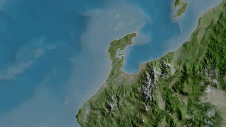 Ishikawa, prefecture of Japan. Satellite imagery. Shape outlined against its country area. 3D renderingの写真素材