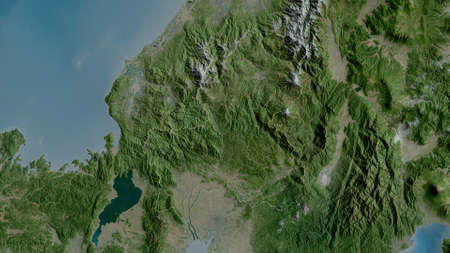 Gifu, prefecture of Japan. Satellite imagery. Shape outlined against its country area. 3D rendering