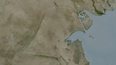 Al Jahrah, province of Kuwait. Satellite imagery. Shape outlined against its country area. 3D renderingの写真素材