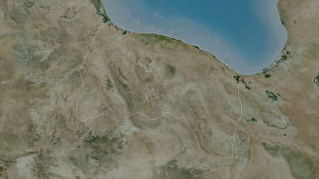 Surt, district of Libya. Satellite imagery. Shape outlined against its country area. 3D renderingの写真素材