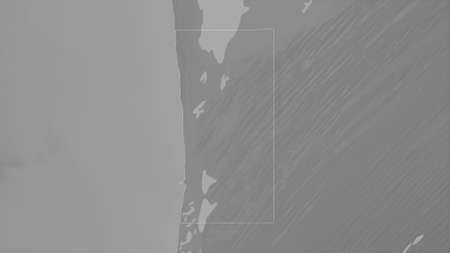 Nouakchott, district of Mauritania. Grayscaled map with lakes and rivers. Shape outlined against its...