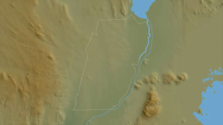 Balaka, district of Malawi. Colored shader data with lakes and rivers. Shape outlined against its country area. 3D renderingの写真素材