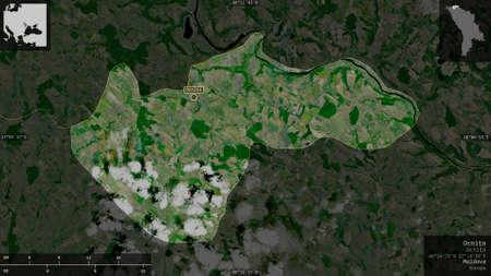 OcniÅ£a, district of Moldova. Satellite imagery. Shape presented against its country area with...