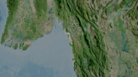 Mon, state of Myanmar. Satellite imagery. Shape outlined against its country area. 3D rendering