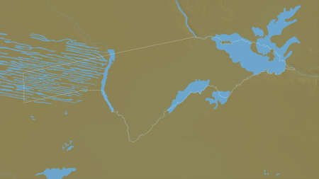 Zambezi, region of Namibia. Colored shader data with lakes and rivers. Shape outlined against its...