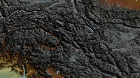 Northern Areas, centrally administered area of Pakistan. Colored relief with lakes and rivers. Shape...