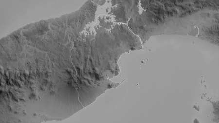 PanamÃ¡ Oeste, province of Panama. Grayscaled map with lakes and rivers. Shape outlined against...