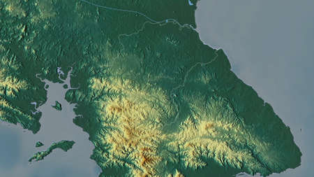 Herrera, province of Panama. Colored relief with lakes and rivers. Shape outlined against its country area. 3D renderingの写真素材